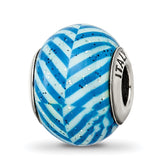 Sterling Silver Reflections Italian Blue Stripes w/Glitter Glass Bead